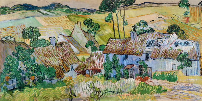 Huisjes met rieten daken op een heuvel van Vincent van Gogh