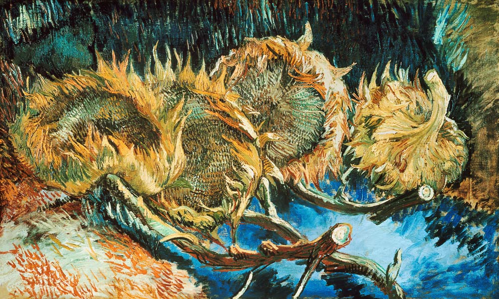 Vier verblühte Sonnenblumen van Vincent van Gogh