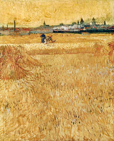 Korenveld met uitzicht op Arles van Vincent van Gogh