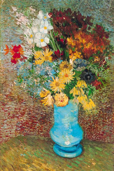 Bloemen in een blauwe vaas van Vincent van Gogh