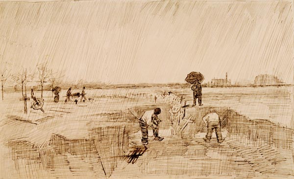 Van Gogh, Cemetery in the Rain / Draw. van Vincent van Gogh