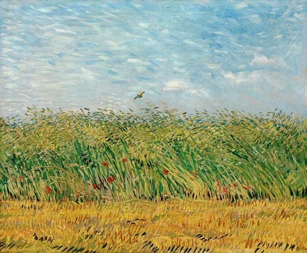 Graanveld met papaverbloemen en leeuwerikken van Gogh van Vincent van Gogh