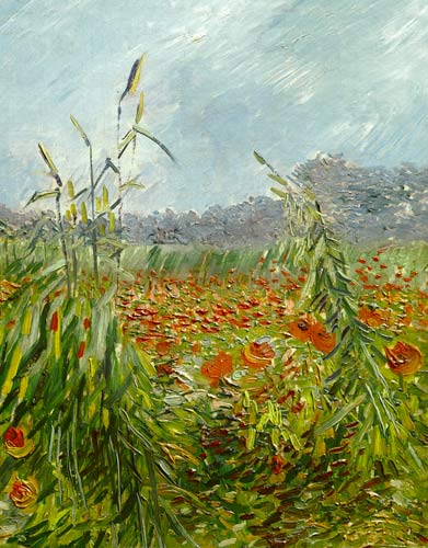 Detail van groene graanstengels van Vincent van Gogh