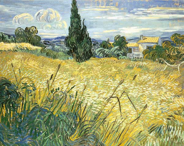 Groen tarweveld met cipressen van Vincent van Gogh