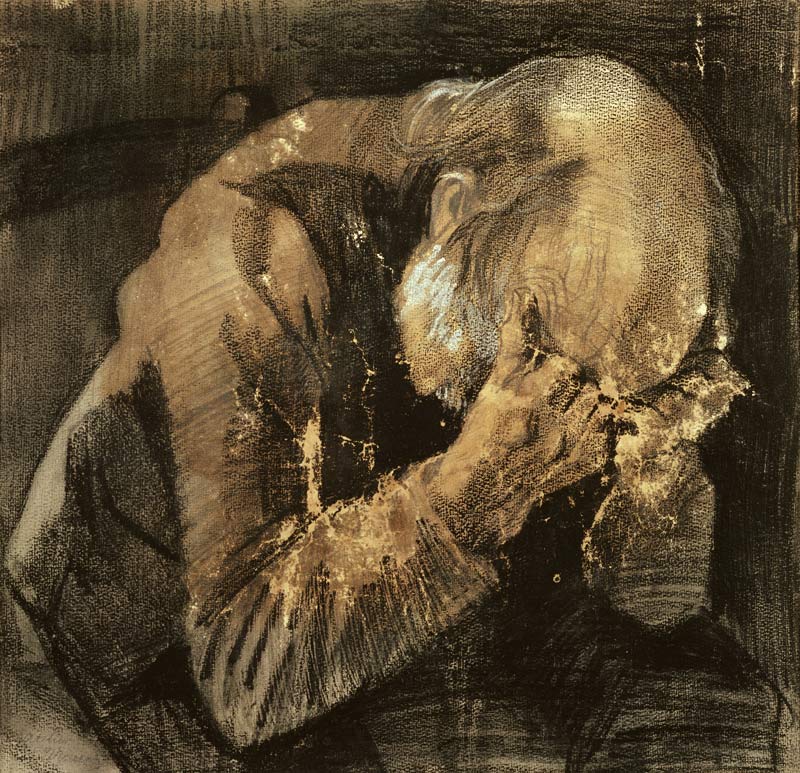 Man with his head in his hands (pencil) van Vincent van Gogh