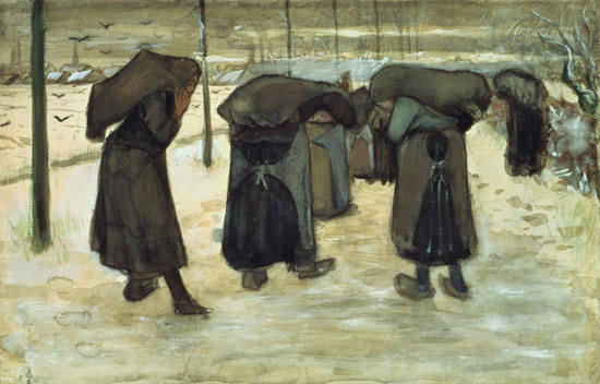Miners' wives carrying sacks of coal van Vincent van Gogh