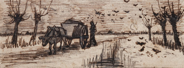 Ox-Cart in the Snow, from a Series of Four Drawings Symbolizing the Four Seasons (pencil, pen and br van Vincent van Gogh