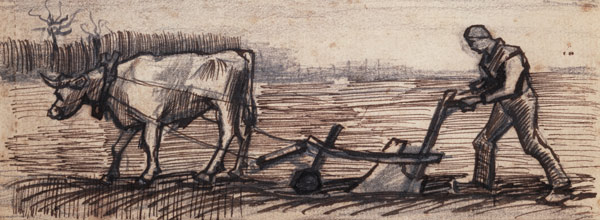At the Plough, from a Series of Four Drawings Symbolizing the Four Seasons (pencil, pen and brown van Vincent van Gogh