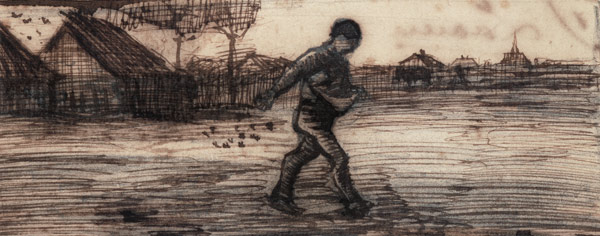 The Sower, from a Series of Four Drawings Symbolizing the Four Seasons (pencil, pen and brown van Vincent van Gogh