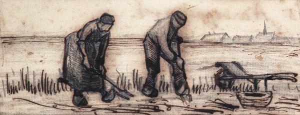The Potato Harvest, from a Series of Four Drawings Symbolizing the Four Seasons (pencil, pen and bro van Vincent van Gogh