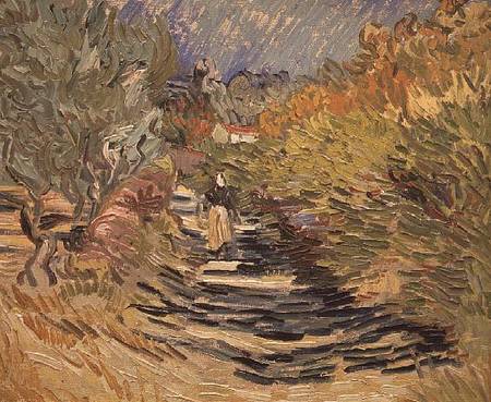 A Road in St. Remy with Female Figures van Vincent van Gogh