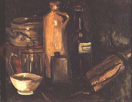 Still life with pots, bottles and flasks van Vincent van Gogh