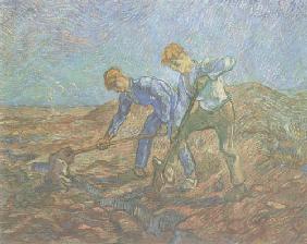 Zwei Bauern beim Umgraben
