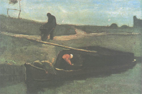 Torfboot mit zwei Figuren van Vincent van Gogh