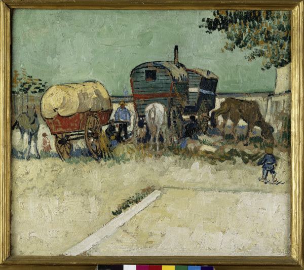 Van Gogh / Gypsy camp, horse-drawn wag. van Vincent van Gogh