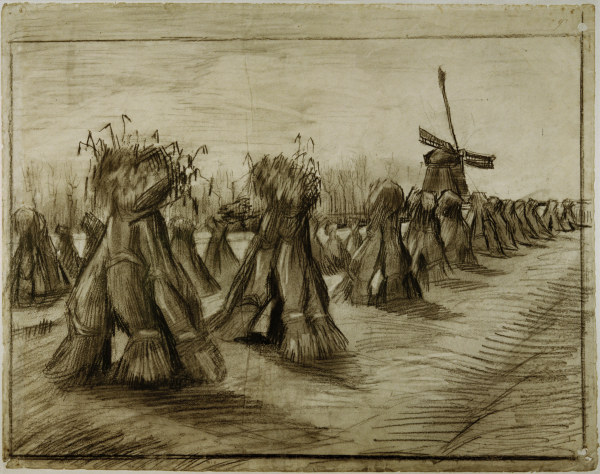 Van Gogh, Sheaves & Windmill /Draw./1885 van Vincent van Gogh