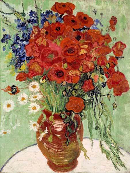 Stilleven, vaas met madeliefjes en klaprozen van Vincent van Gogh