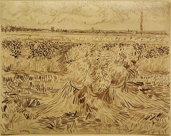 V.v.Gogh, Wheat Field w.Sheaves / Draw. van Vincent van Gogh