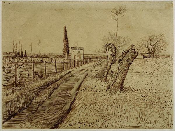 V.v.Gogh,Landscape w.Pollard Trees/Draw. van Vincent van Gogh