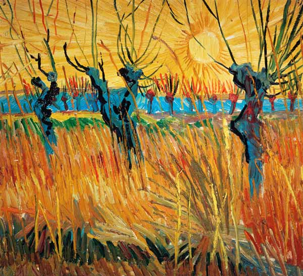 knotwilgen bij zonsondergang  van Vincent van Gogh
