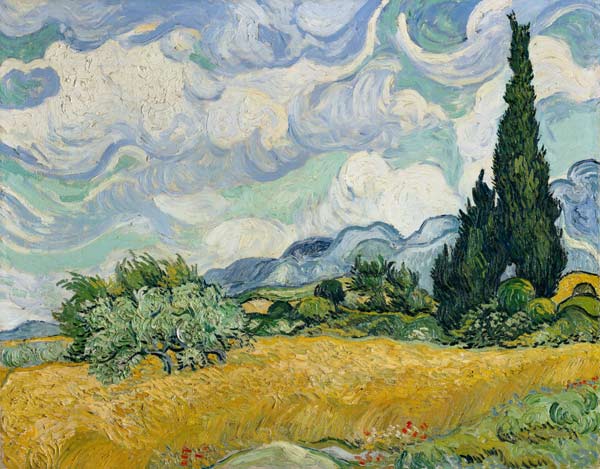 Tarweveld met cipressen  - van Vincent van Gogh