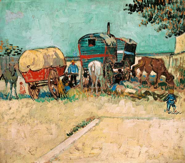 Zigeunerkamp met paard en wagen - Vincent van Gogh van Vincent van Gogh