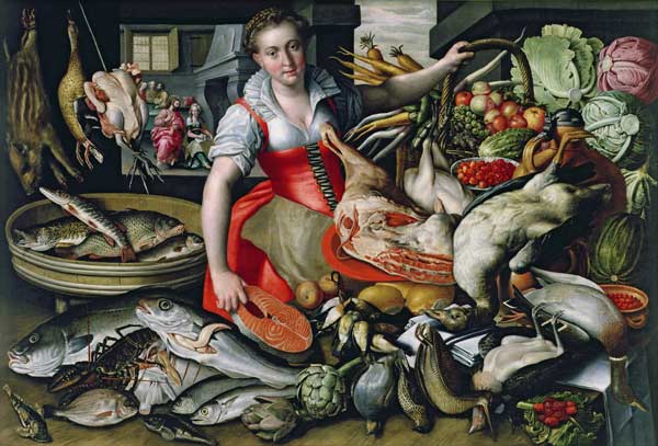 Martha preparing the meal for Jesus or Jesus at the House of Martha and Mary van Vincenzo Campi