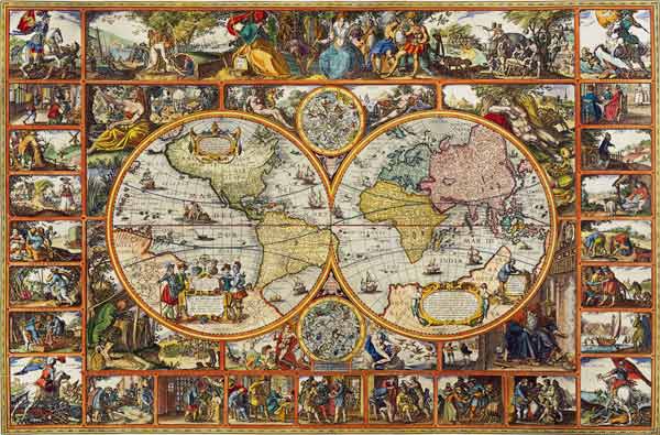 Wereldkaart in hemisferen (kaart generaal) Visscher Claes Jansz. Piscator van Visscher Claes Jansz. Piscator