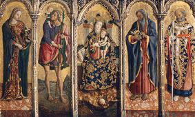 Madonna mit dem Kind und vier Heiligen. Polyptichon van Vittore Crivelli