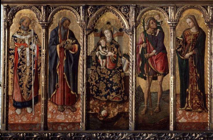Madonna and Child with Saints (Polyptych, five separate panels) van Vittore Crivelli