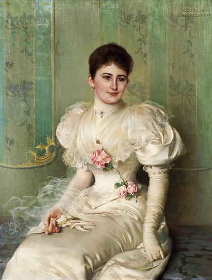 Portrait einer Dame in einem weißen Kleid
