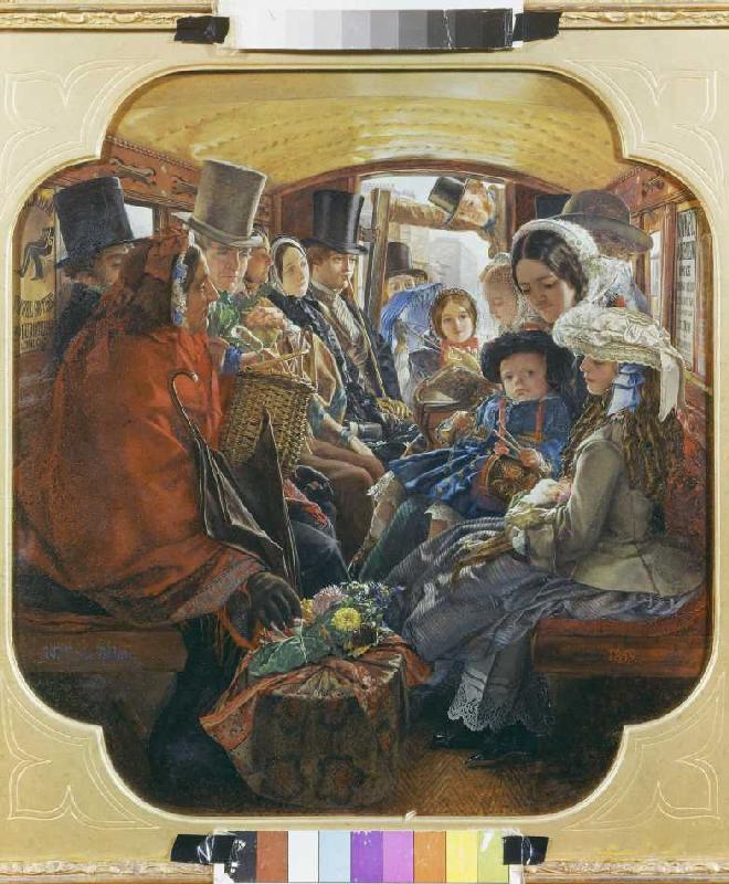 Bus-Interior (Omnibus Life in London 1859) van W. M Egley