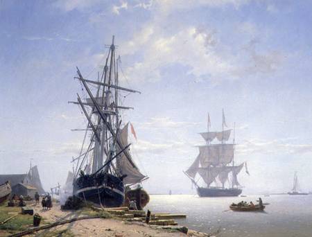 Ships in a Dutch Estuary van W.A. van Deventer