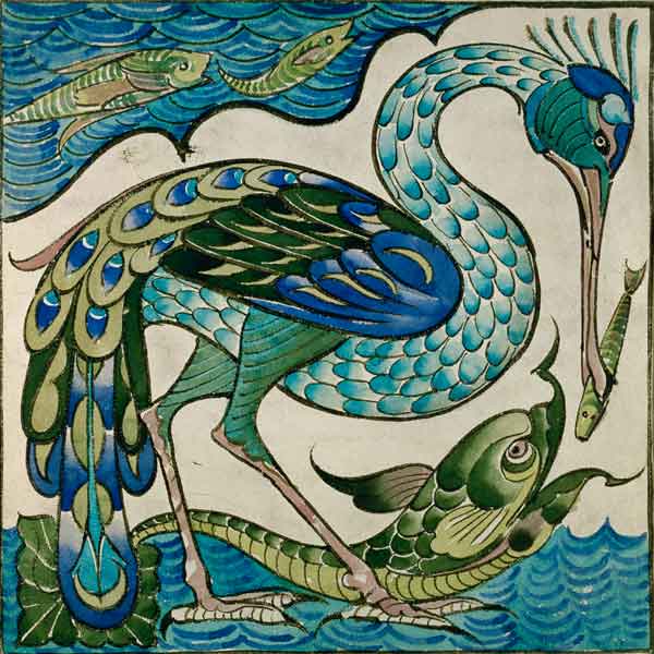 Tile Design of Heron and Fish van Walter Crane