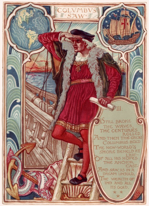 Christopher Columbus. From: Columbia's Courtship: A Picture History of the United States van Walter Crane