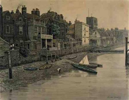A Thames View Showing the Adam and Eve Tavern in Chelsea van Walter Greaves