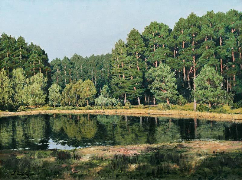 Waldlandschaft mit einem maerkischen See van Walter Leistikow