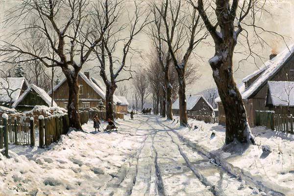 Winter in het dorp  van Walter Moras