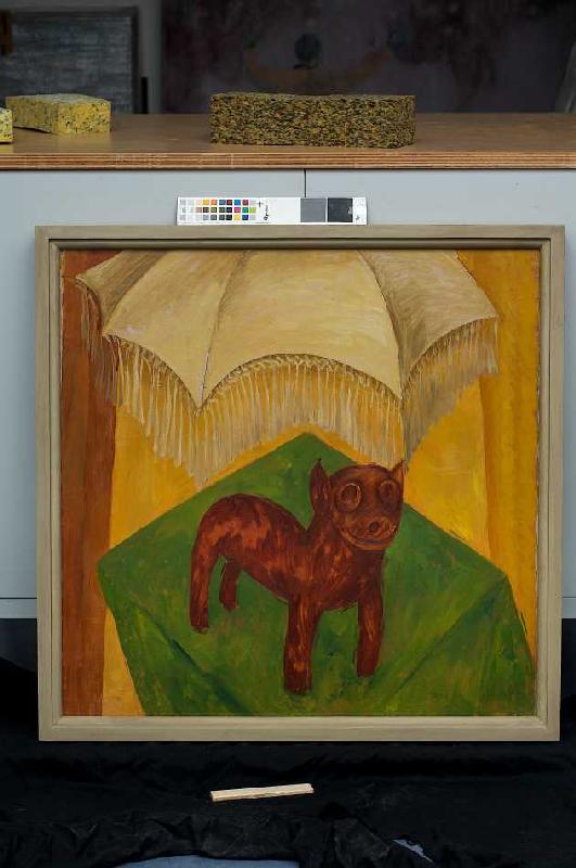 Hund mit Schirm van Walter Ophey