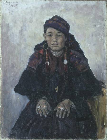 Portrait of a Cossack Woman van Wassilij Iwanowitsch Surikow