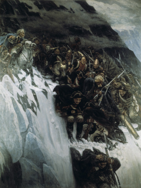 Suvorov crosses Alps / Surikov Painting van Wassilij Iwanowitsch Surikow