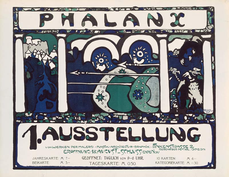 Plakat der ersten Phalanx-Ausstellung (nach einer Zeichnung von Kandinsky) van Wassily Kandinsky