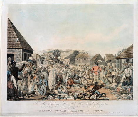 Negroes Sunday Market at Antigua, engraved by Cordon, pub. by G. Tustolini, London, 1806 (etching, e van W.E. Beastall