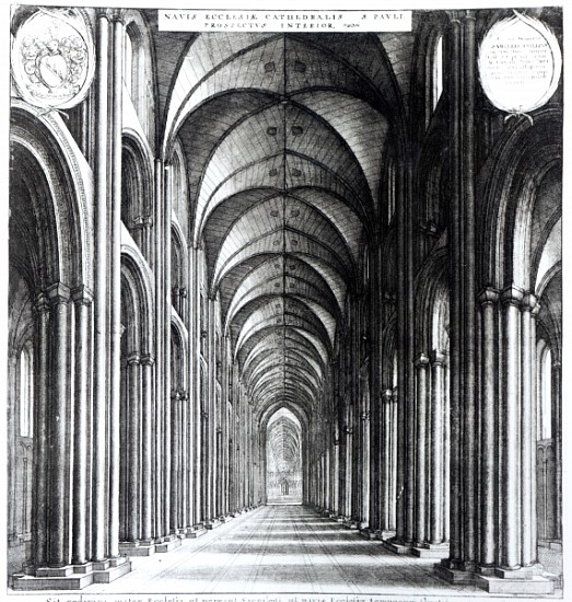 Interior of the nave of St. Paul''s van Wenceslaus Hollar
