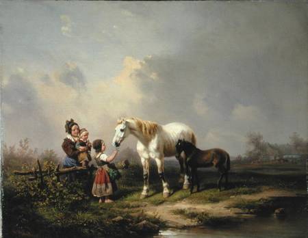 Feeding the Mare and the Foal van Wilhelm Alexander Meyerheim