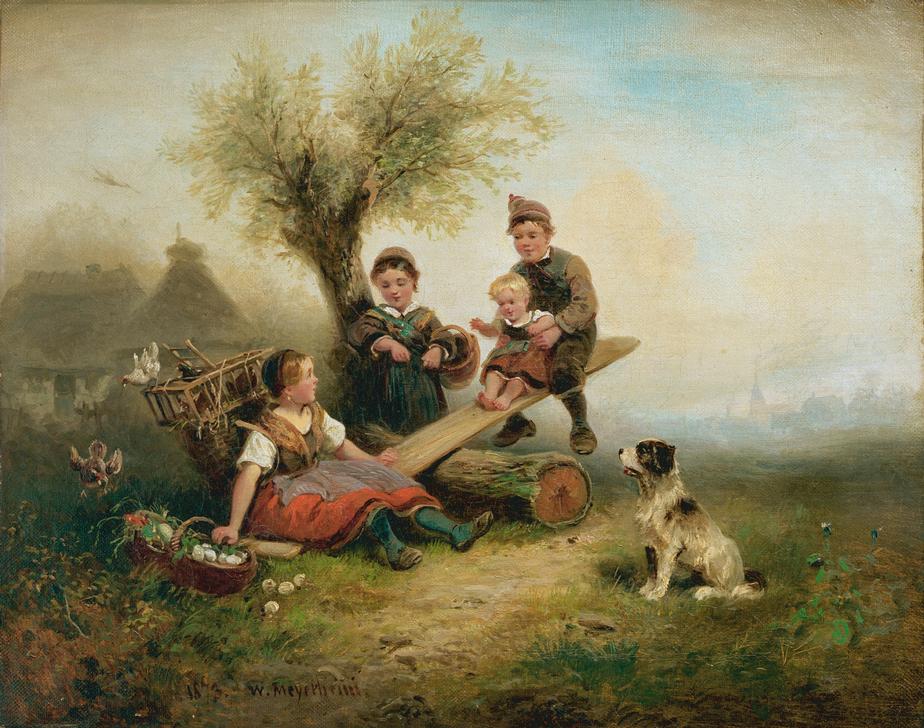 Spielende Kinder am Dorfrand van Wilhelm Alexander Meyerheim