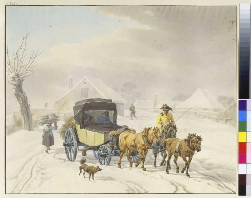 Postkutsche im Winter van Wilhelm Alexander Wolfgang von Kobell