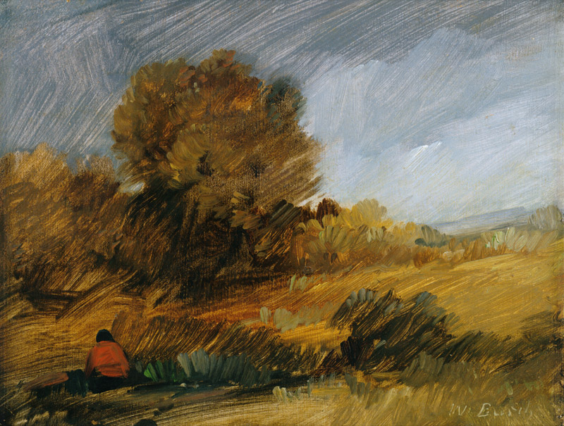 Herbstliche Landschaft mit roter Figur van Wilhelm Busch