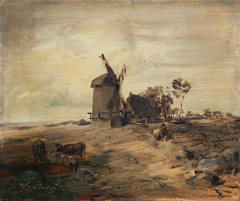 Landschaft mit Windmühle (Flachlandschaft) van Wilhelm Busch
