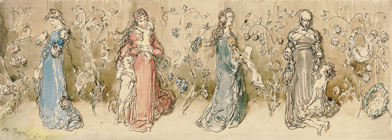 Vier allegorische Frauendarstellungen van Wilhelm Busch